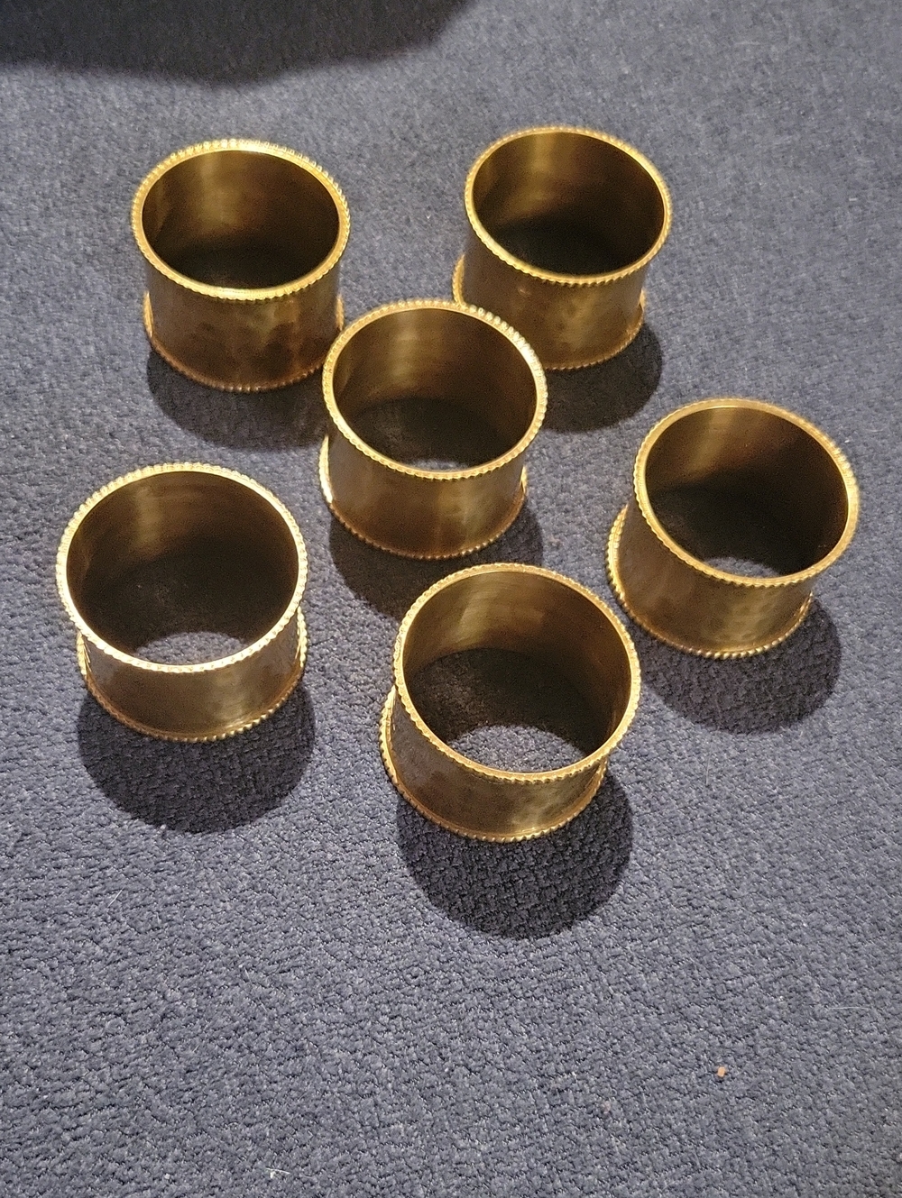 Vintage Pounded Brass Napkin Rings Set Of 6